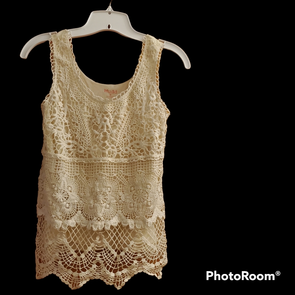 NWT MUDD Crochet Cream Colored Lace Tank Top Small